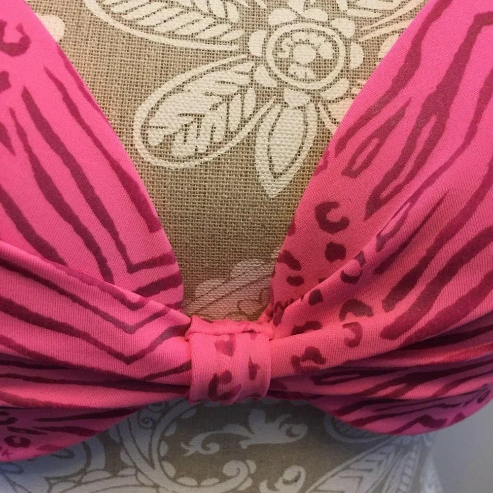 Pink Victoria Secret Swim Halter Top Size L Animal Print Bikini Padded Cups‎